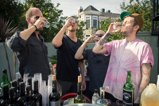 Jason, Brennivin America's one man West Coast office; Leifur from Cassette Recordings; Spiegel; and Icelandic musician Sin Fang taking Brennivin shots at the Made In Iceland VII party in L.A. earlier this month.